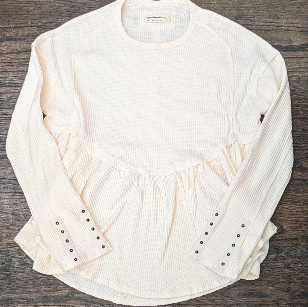 New Free People We the Free Cream Waffle Thermal Peplum Top Small - Picture 1 of 3